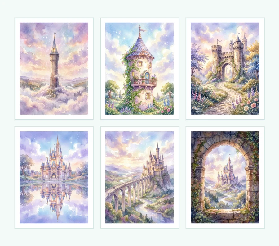 10 Free Fairy Tale Castles Wall Art Printables — free printable PDFs