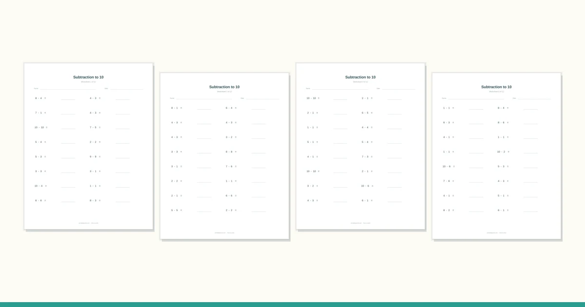 A subtraction worksheet with a large minus sign and counters, one taken away