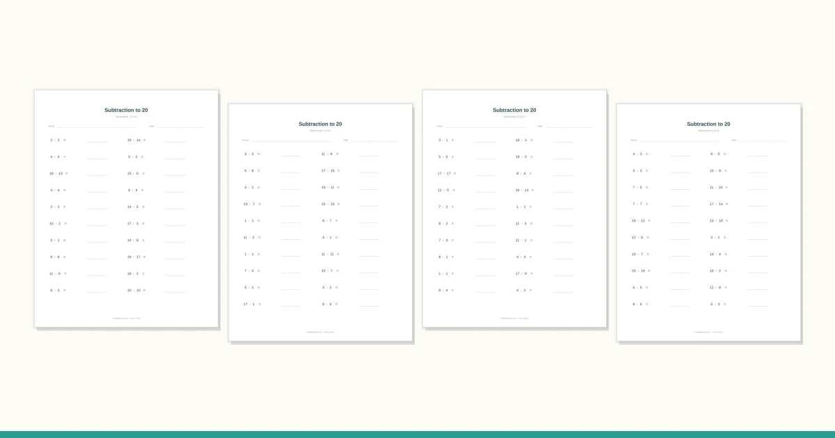 A subtraction worksheet with a minus sign and a row of cubes, one lifted away