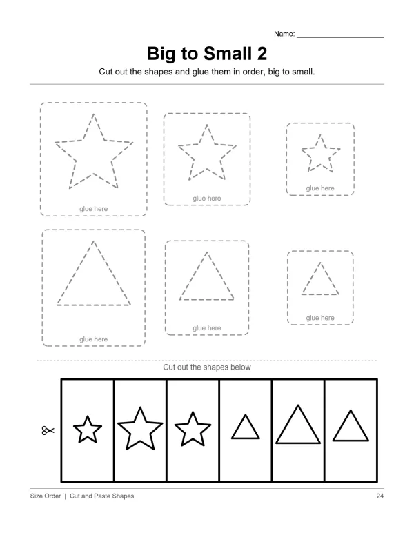 Cut out stars and triangles of varying sizes and glue them in order from big to small.