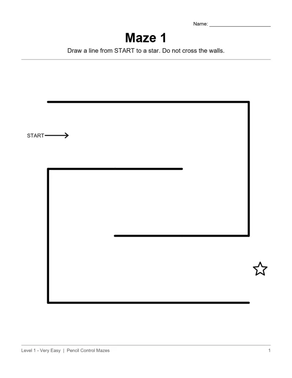 A simple maze with thick black lines, a start arrow, and a star at the end.