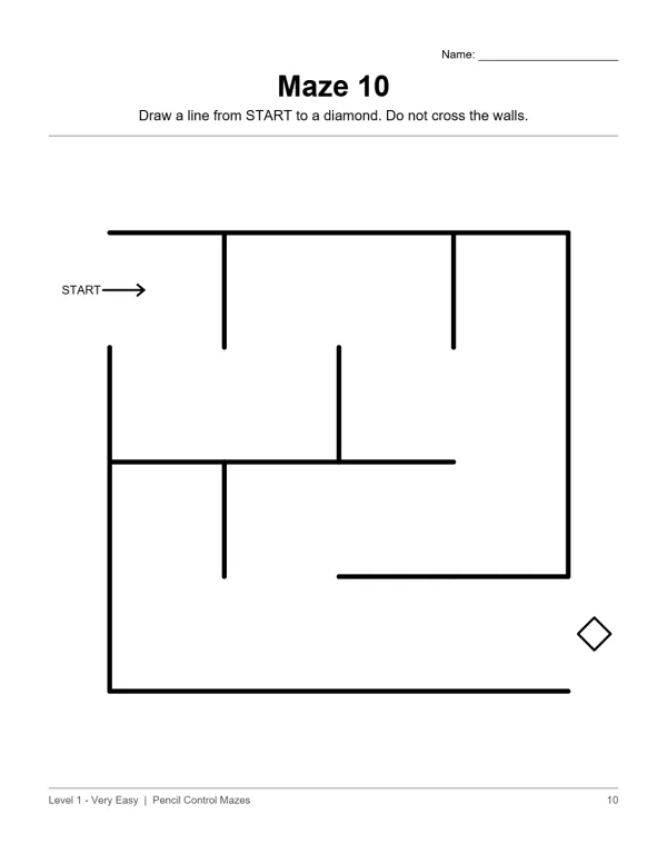 A simple maze with a starting point and a diamond destination, designed for pencil control practice.