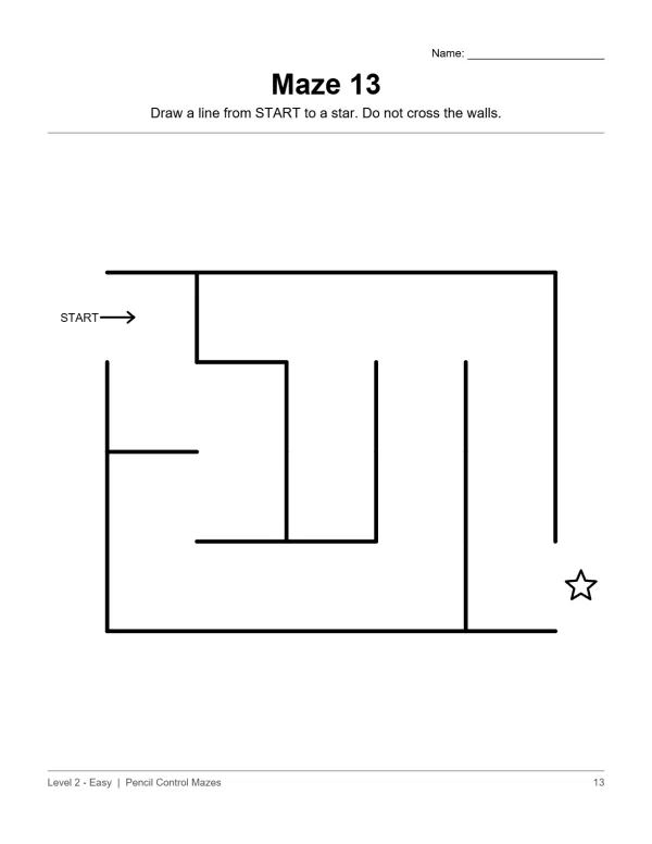A simple maze with thick lines, labeled START and a star at the finish.