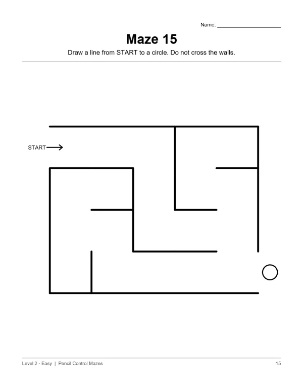 A simple maze with thick black lines, a START arrow, and a finish circle.
