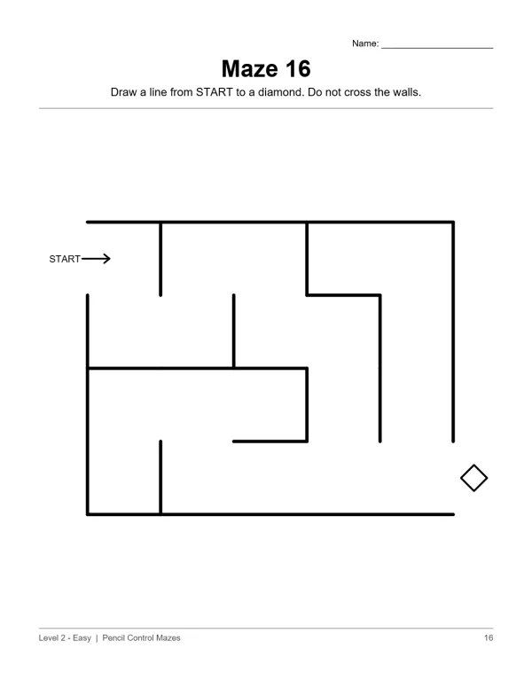 A simple maze with thick black lines and a START arrow leading to a diamond.