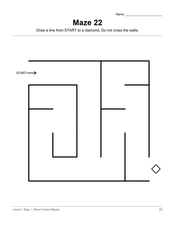 A simple maze with thick black lines starting at the left and ending at a diamond shape on the right.
