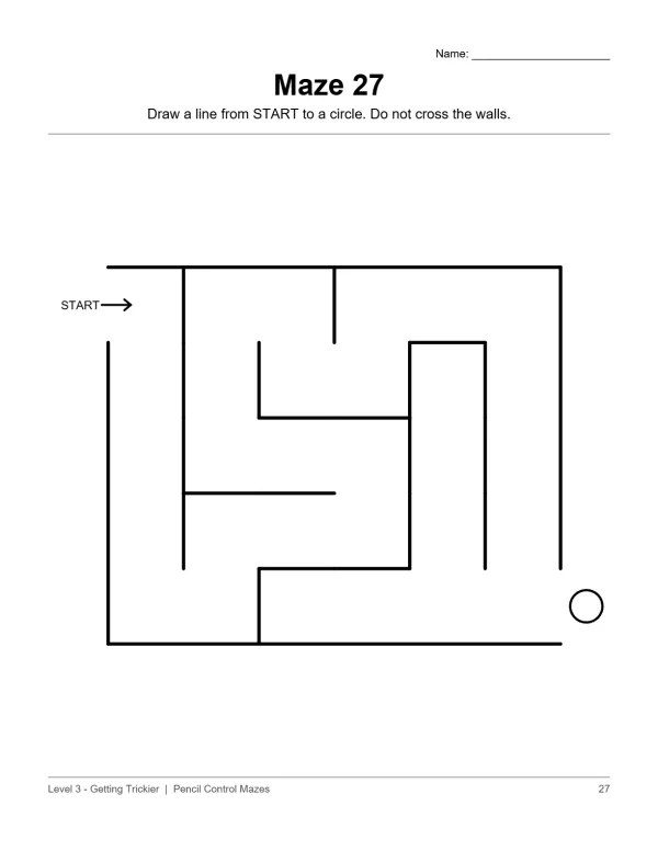 A simple maze with thick black lines, a start arrow, and a finish circle.
