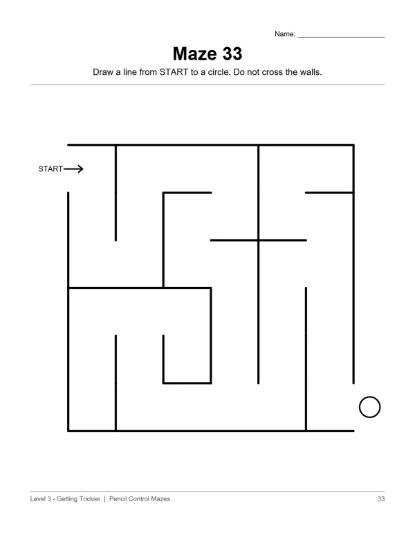 A maze with thick black lines and a start arrow leading to a small circle.
