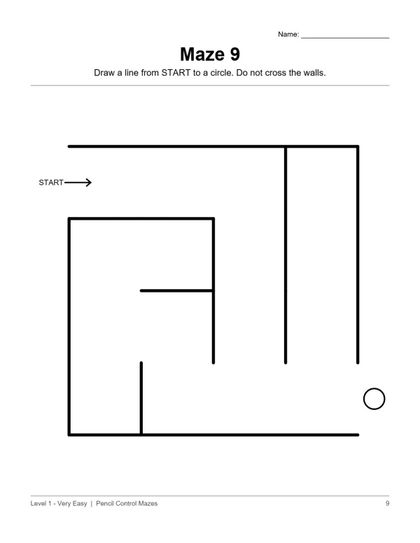 A simple maze with thick black lines, a start arrow, and a finish circle.