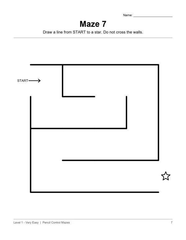A simple maze with thick black lines, a start arrow, and a star at the finish.