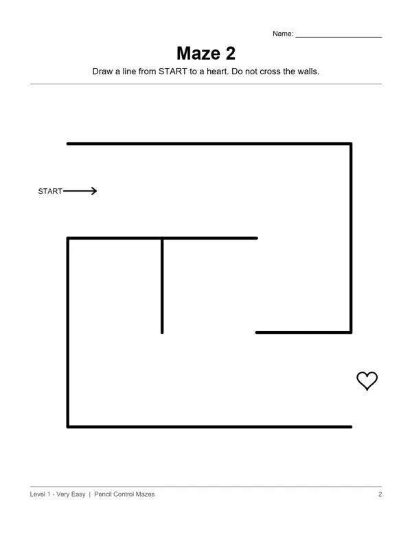 A simple maze with thick black lines, a start arrow, and a heart at the end.