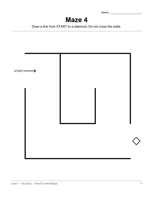 A simple maze with thick black lines, a START arrow, and a diamond shape at the end.