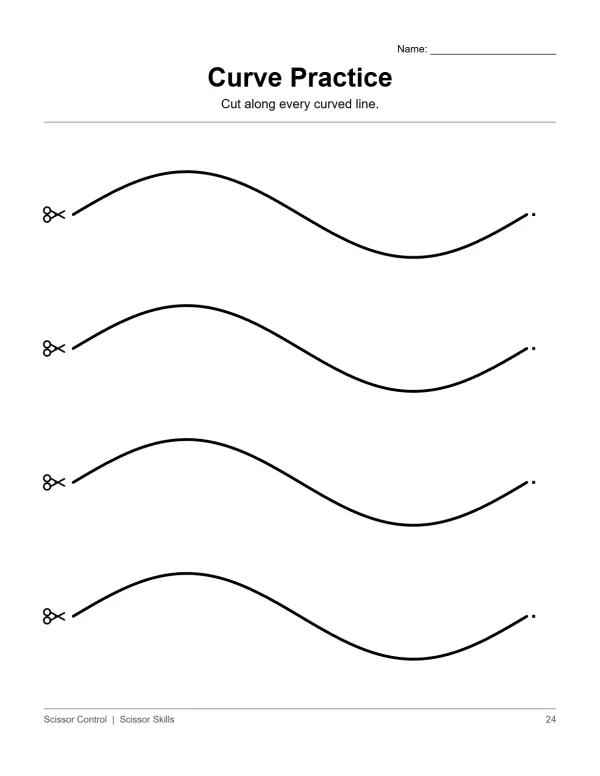 Four wavy black curved lines with scissors icons on the left and dots on the right.