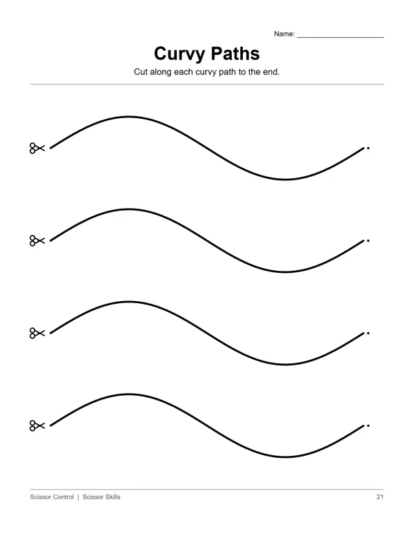 Four horizontal wavy lines with scissors icon at the start and a dot at the end.