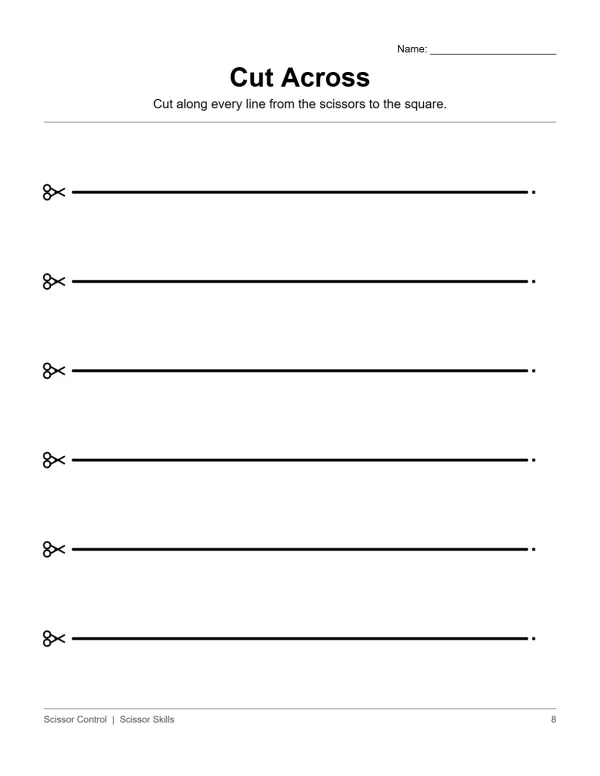 Seven horizontal solid black lines each starting with a scissors icon and ending with a small dot.