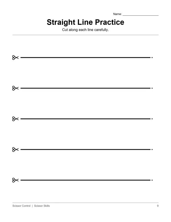 Five horizontal straight lines with scissor icons at the start and dots at the end.