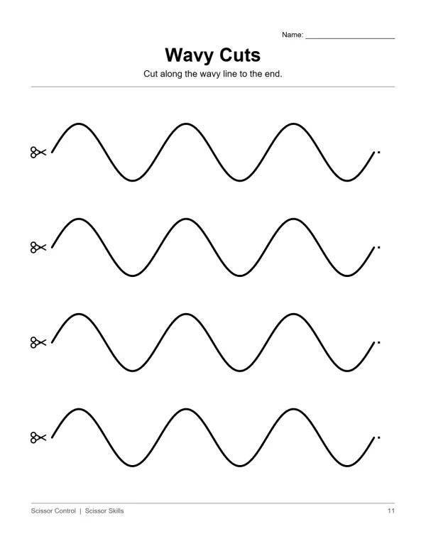 Four rows of thick black wavy lines with scissor icons on the left and dots on the right.