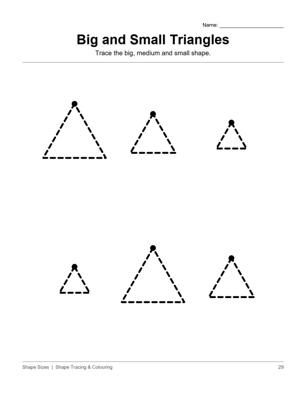 Three dashed triangles of varying sizes with a black dot at one corner on the top row, two more on the bottom row.