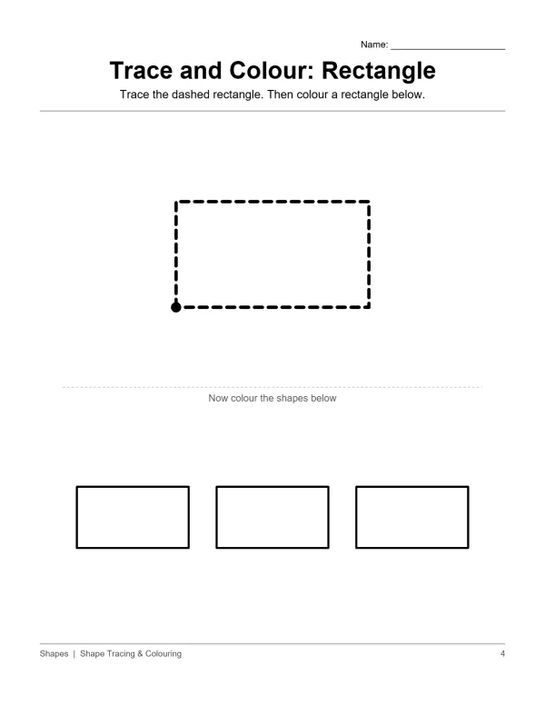 A dashed rectangle for tracing and three solid rectangles to color, with instructions.
