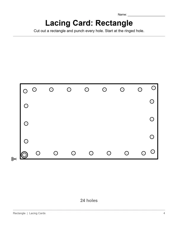 A rectangle outline with many small circles punched along the edges, representing holes for lacing.
