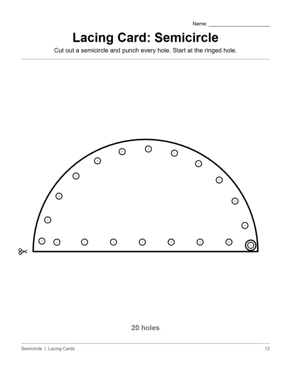 A semicircle shape with 20 holes around its edge, with scissors icon on the left.