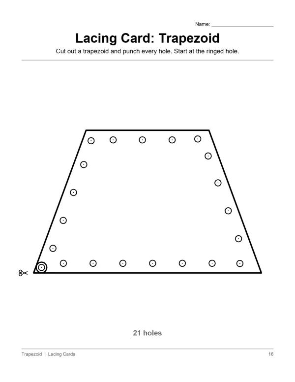 A bold outline of a trapezoid shape with many small circles marking hole positions along its edge.