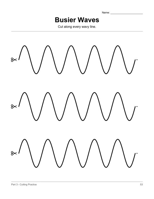 Three rows of wavy black lines with scissors icon on the left side of each line.