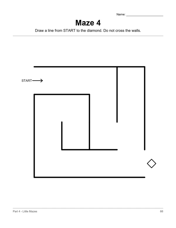 A simple maze with thick black lines, a start arrow, and a diamond at the end.