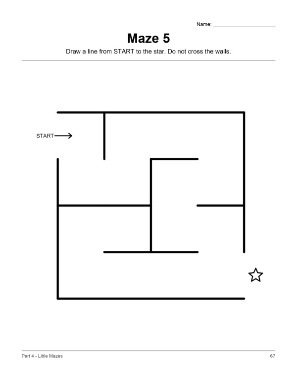 A simple maze with thick black lines, a START arrow, and a star at the end.