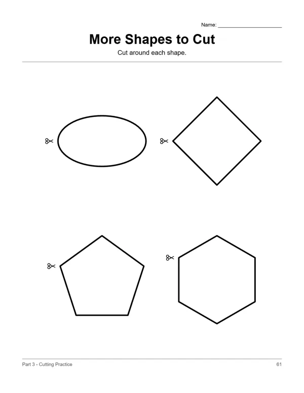 Oval, diamond, pentagon, and hexagon shapes with scissor icons on a white background.
