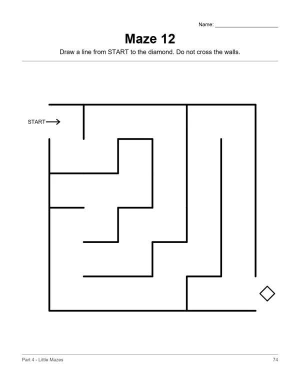 A simple maze with thick black lines, a start arrow, and a diamond at the end.