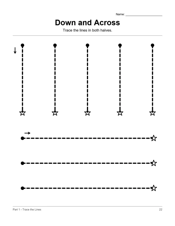 Dashed lines to trace, vertical and horizontal, with arrows and stars.