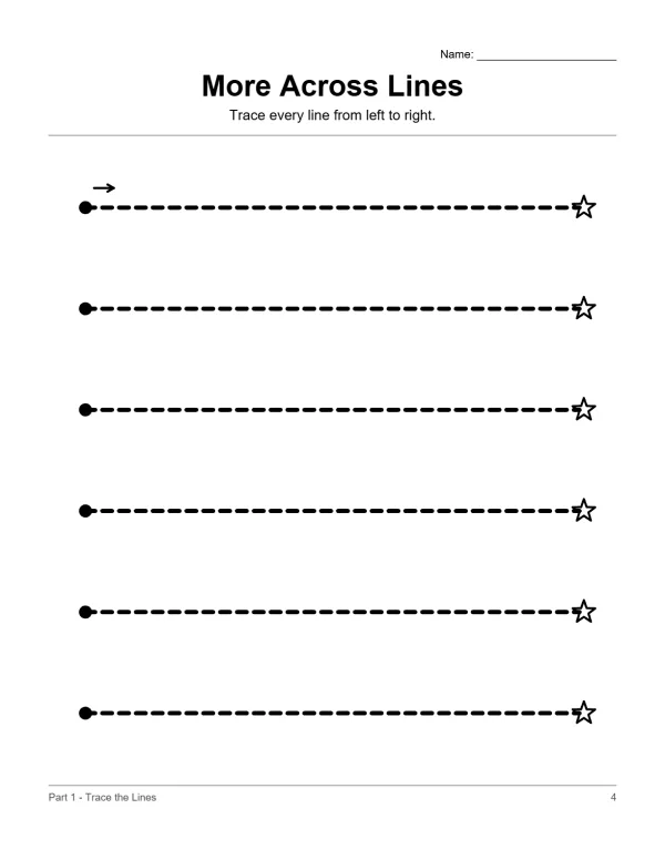 Dotted and solid horizontal lines to trace, starting with a dot and ending with a star.
