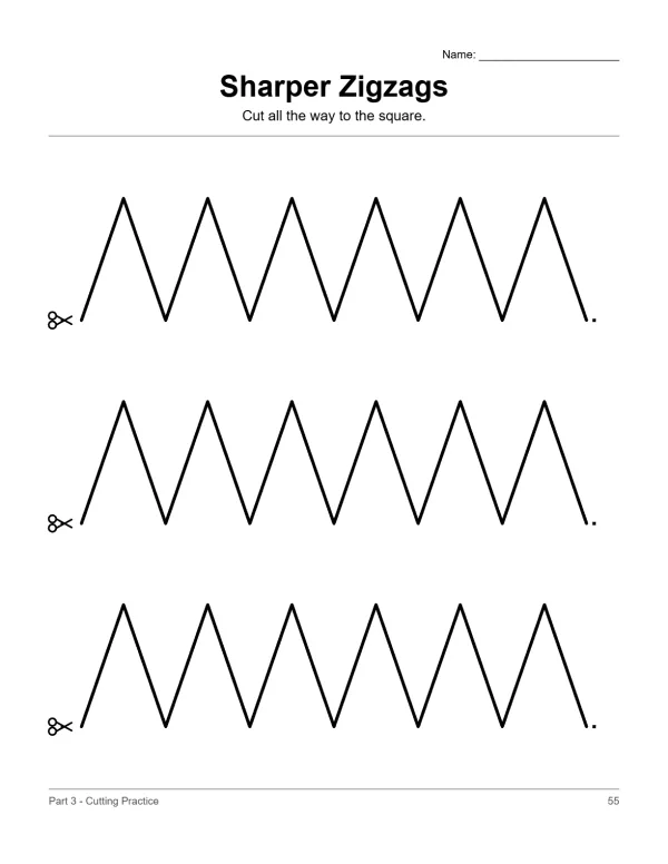 Three rows of black zigzag lines with scissors icon at the start of each row.