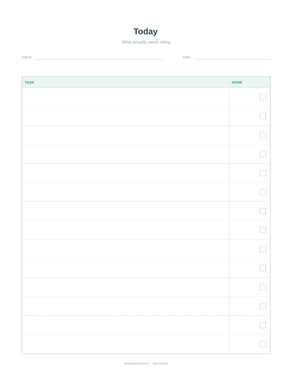 A blank daily to-do list planner with space for tasks and checkboxes to mark them complete.