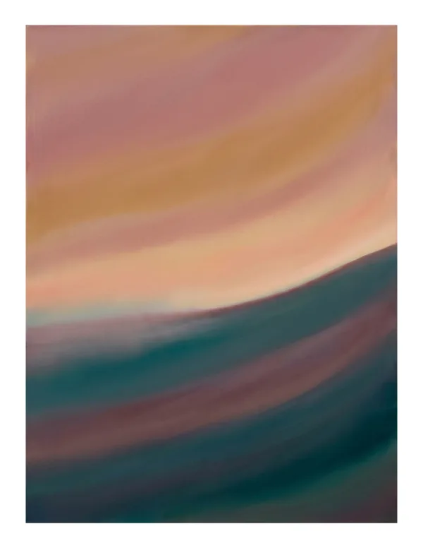 Abstract art with soft horizontal bands of color in pink, orange, teal, and purple.