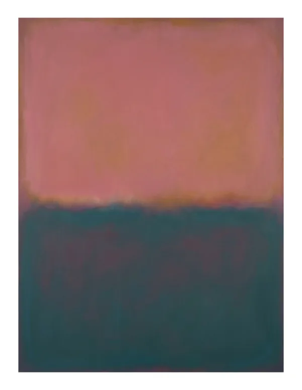 Abstract art with a soft pink rectangle above a dark teal rectangle, separated by a hazy line.