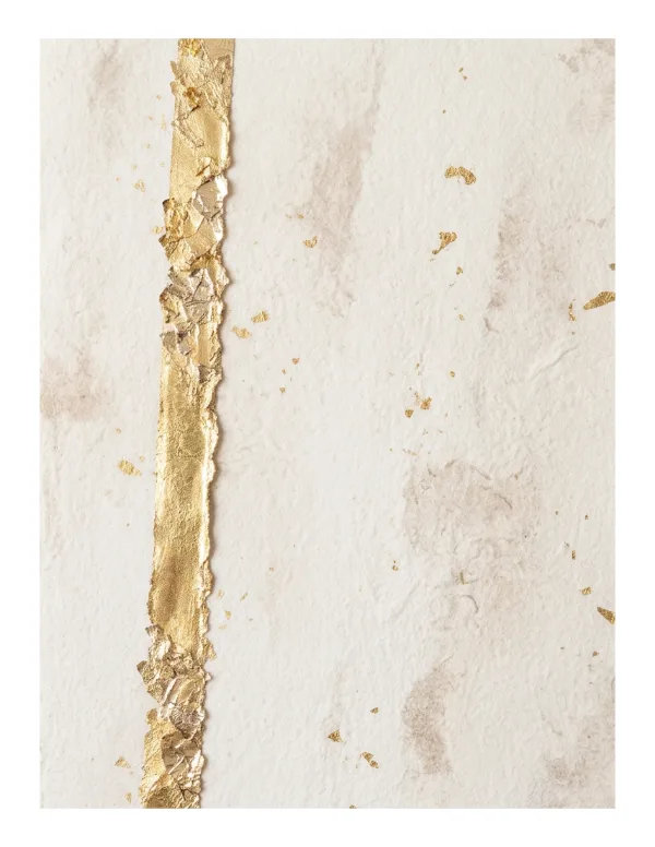 A vertical strip of textured gold leaf runs down the left side of a textured off-white background.