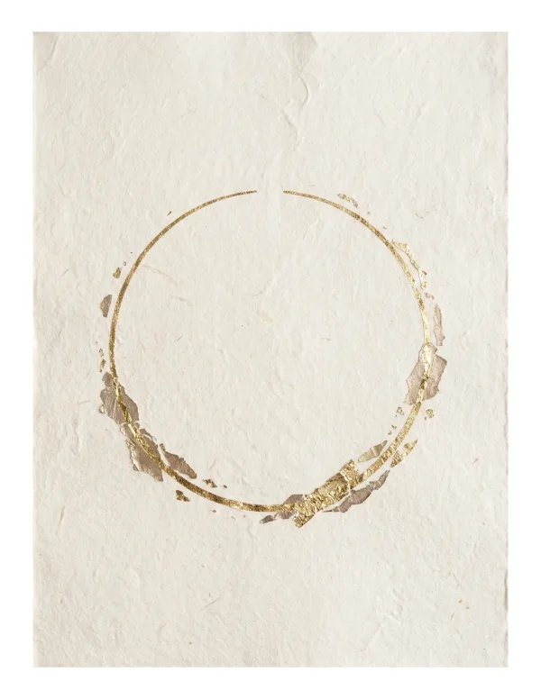 A thin, irregular gold line forms a broken circle on textured cream paper.