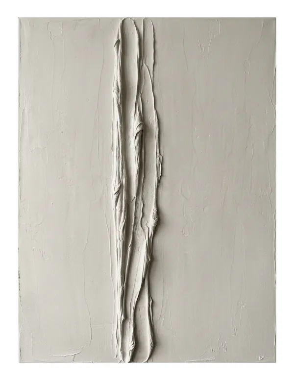 Abstract textured plaster with three raised vertical ridges down the center.
