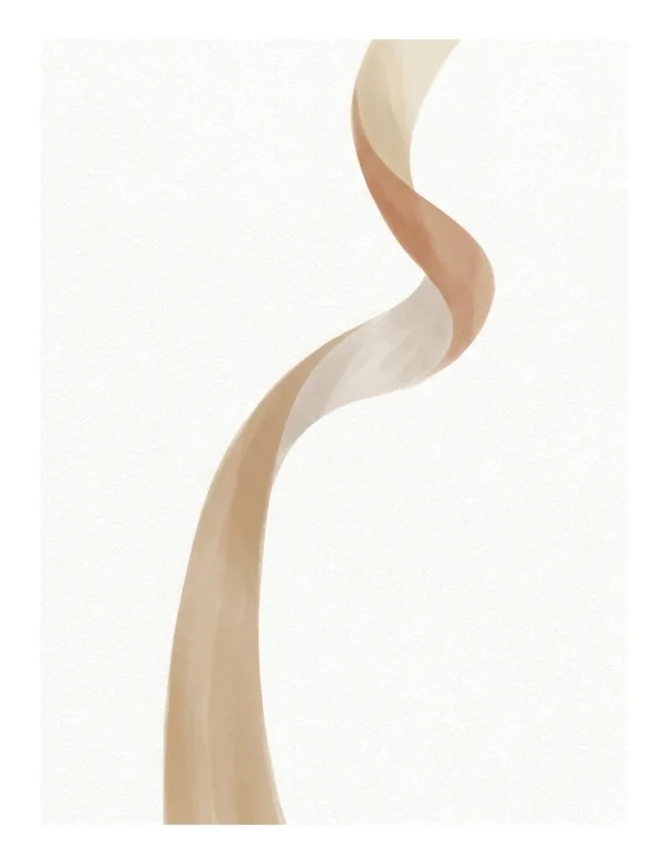 A flowing ribbon shape in warm neutral tones against a textured off-white background.