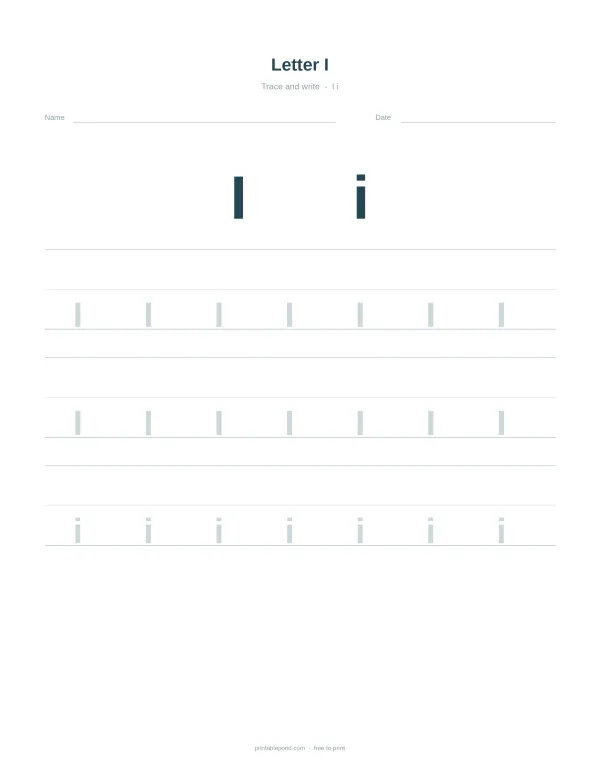 Worksheet with dotted lines for tracing the uppercase and lowercase letter i.