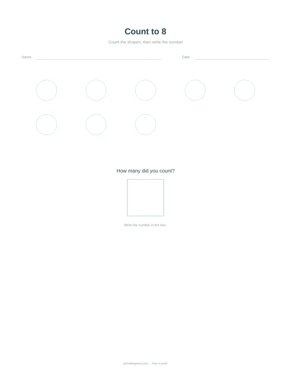 Worksheet with circles to count and a box to write the number.