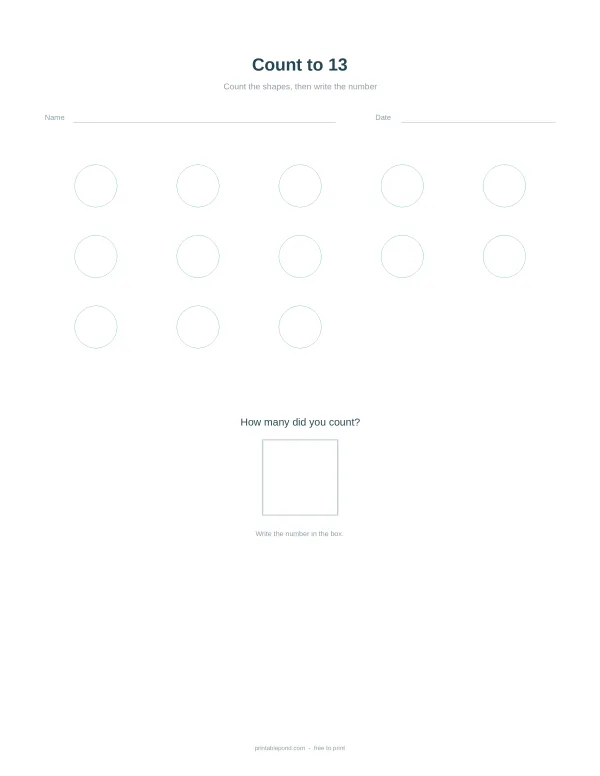 A worksheet with rows of circles to count and a box to write the total number.