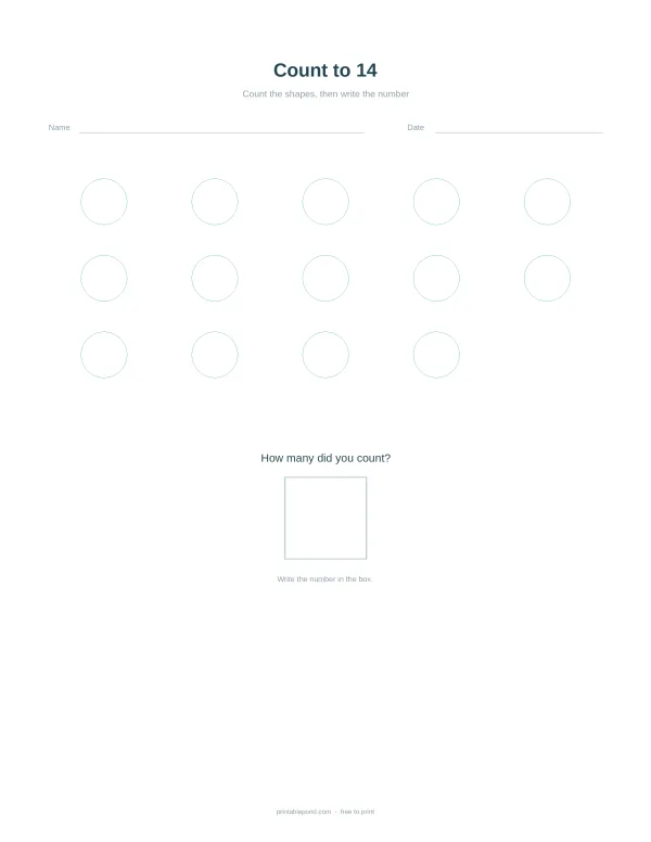 Worksheet with rows of circles to count and a box to write the total number.