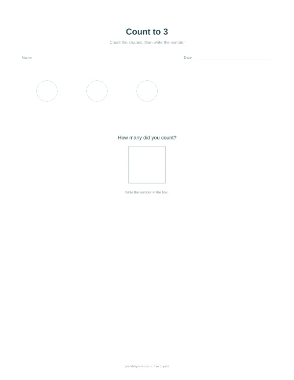 A worksheet with three circles to count and a box to write the number.