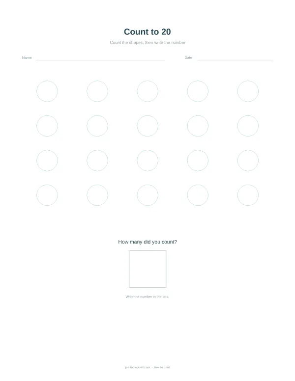 A worksheet with rows of empty circles to count and a box to write the total number.