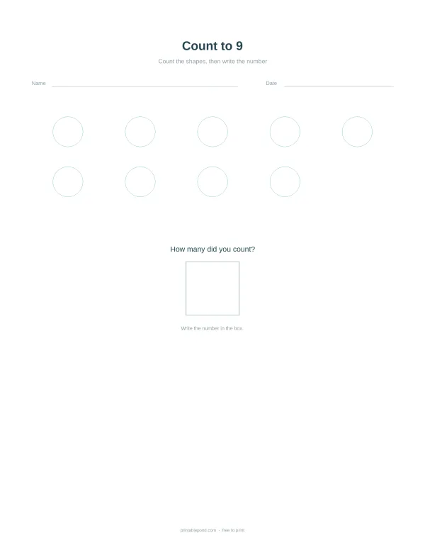 Worksheet with blank circles to count and a box to write the total number.
