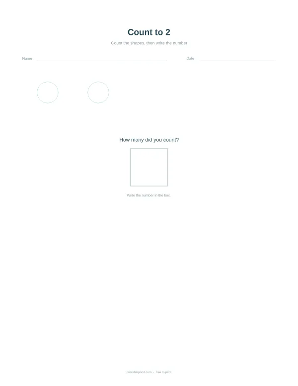 A worksheet with two circles to count and a box to write the number.
