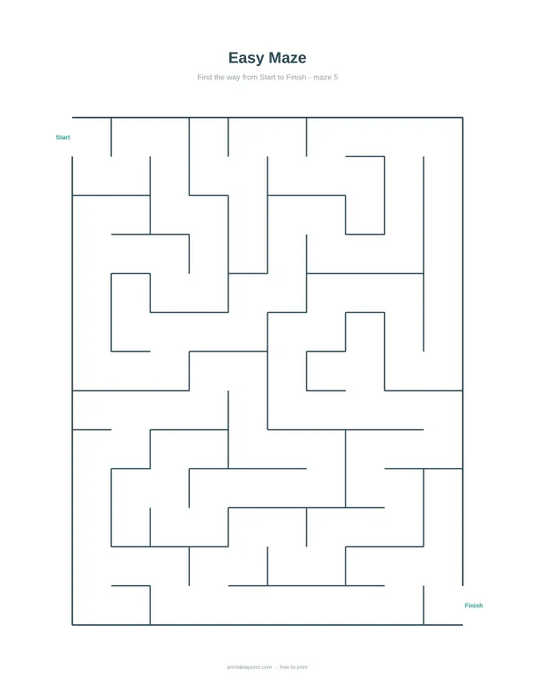 A simple maze with a clear start and finish point, designed for children.